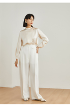 Recommended small round collar heavy pound real silk mulberry silk long sleeve loose lace upright collar shirt classic blouse woman