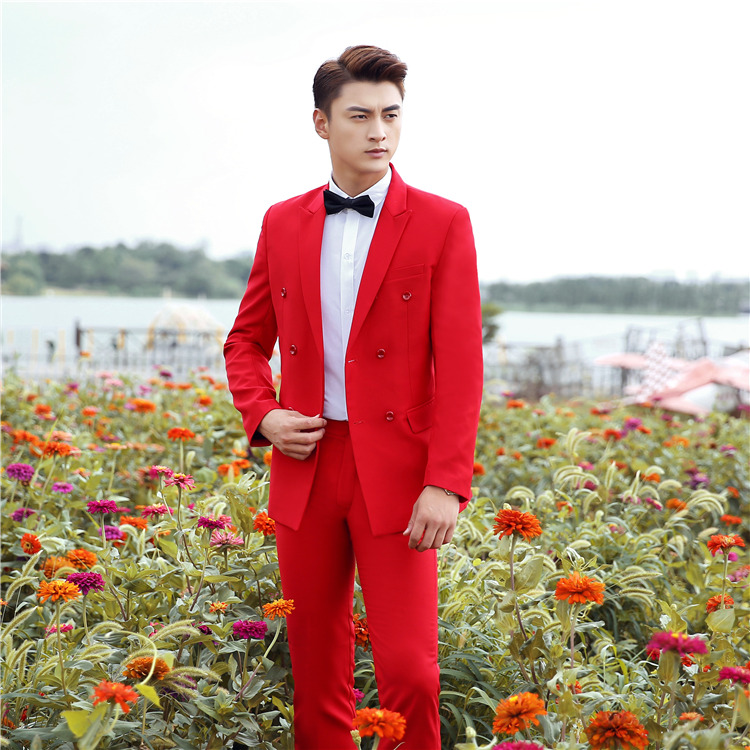 Bộ đồ vest nam khí chất chủ nhà biểu diễn sân khấu Slim Studio ảnh cưới tay áo dài đôi ngực shop quần áo nam