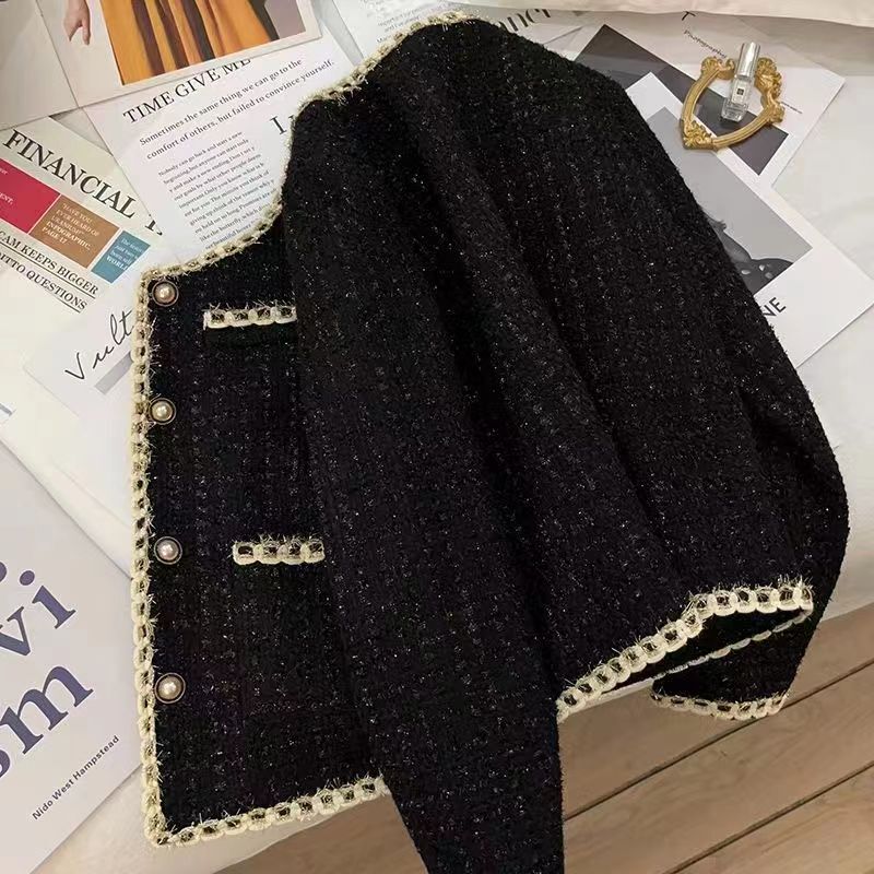 French-Style Black Short Tweed Jacket for Women, New Spring and Autumn Model, Elegant and Sophisticated Casual Tweed Blazer French-Style Black Short Tweed Jacket for Women, New Spring and Autumn Model, Elegant and Sophisticated Casual Tweed Blazer