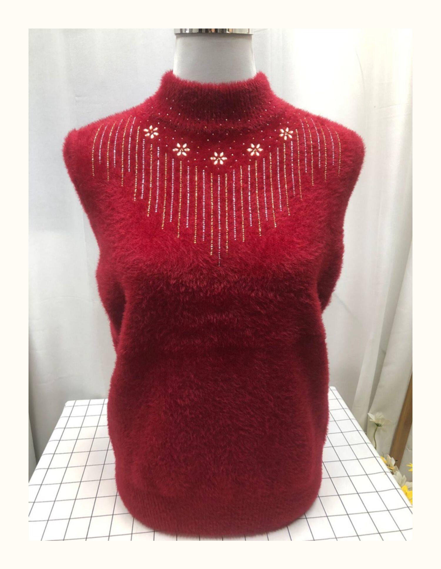 Очень большой демисезонный бархатный базовый приятный телу свитер, большой размер, увеличенная толщина, высокий воротник, для среднего возраста, свободный крой            