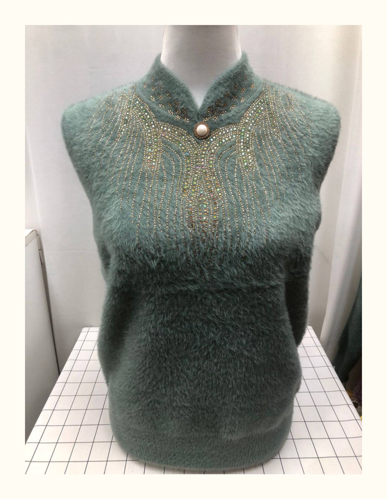 Очень большой демисезонный бархатный базовый приятный телу свитер, большой размер, увеличенная толщина, высокий воротник, для среднего возраста, свободный крой            