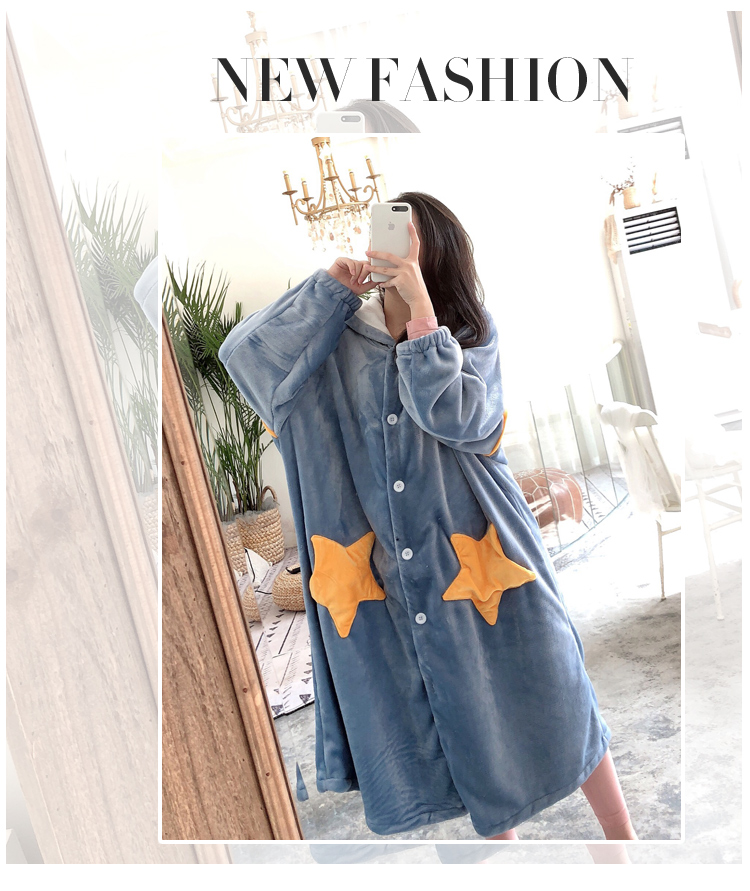 Áo ngủ nữ mùa đông san hô nhung dày cộng với áo choàng dài flannel kích thước lớn áo choàng dễ thương có thể mặc bên ngoài váy ngủ đồ ngủ lụa