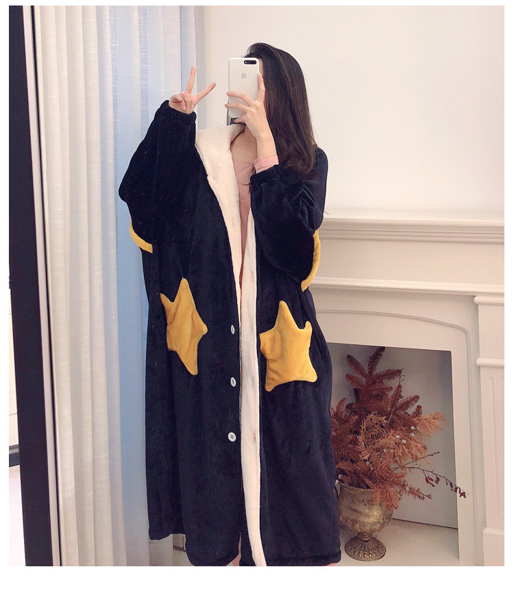 Áo ngủ nữ mùa đông san hô nhung dày cộng với áo choàng dài flannel kích thước lớn áo choàng dễ thương có thể mặc bên ngoài váy ngủ đồ ngủ lụa