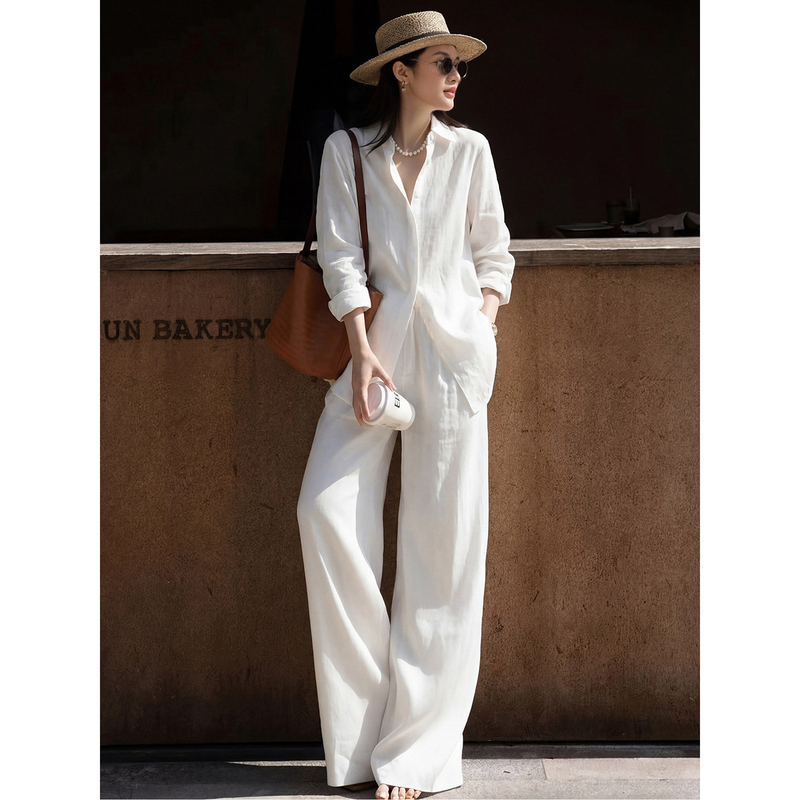 Twex High-End Old Money Style Linen Suit for Men and Women, Summer Lazy and Relaxed Sun Protection Shirt and Casual Long Pants