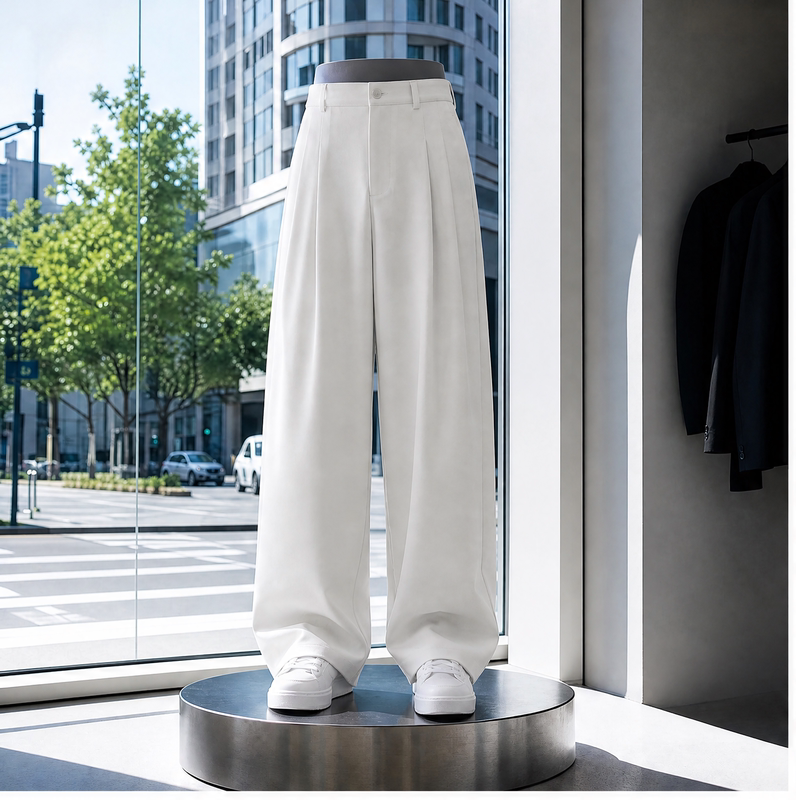Twex High-End Pleated Wide-Leg Casual Pants for Men, New American-Style Drapey Flared Trousers for Spring and Autumn Twex High-End Pleated Wide-Leg Casual Pants for Men, New American-Style Drapey Flared Trousers for Spring and Autumn