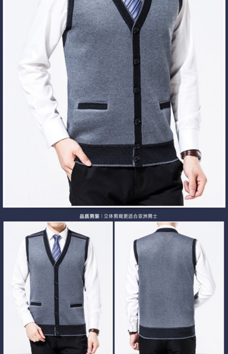 Mùa thu và mùa đông nam trung niên cộng với nhung dày ấm áp đan tay áo len vest vest cha len áo len khoác mỏng