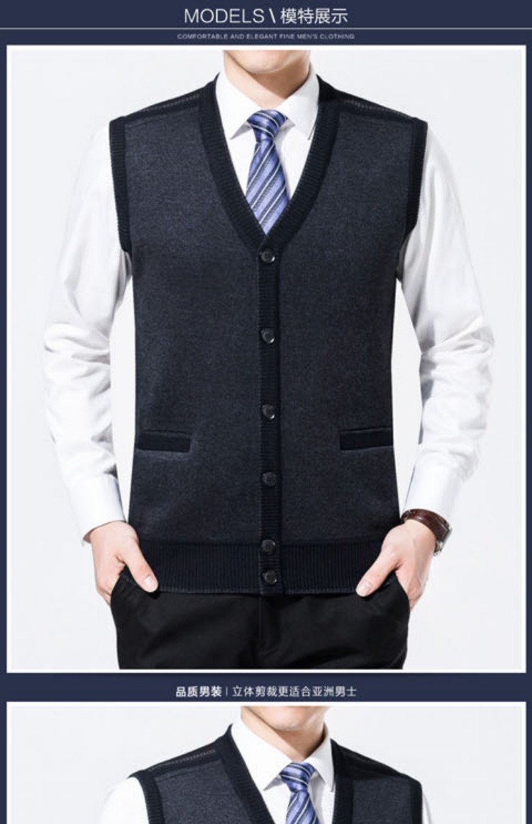 Mùa thu và mùa đông nam trung niên cộng với nhung dày ấm áp đan tay áo len vest vest cha len áo len khoác mỏng