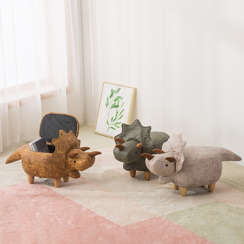 Creative solid wood footstool dinosaur shoe stool storage low stool test shoe stool cartoon stool designer furniture storage footstool