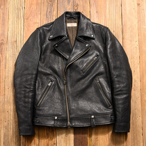 1 6 Thick Repeat Vintage Mens Full Grain First Layer Cowhide Harley Motorcycle Jacket Short Slim Fit Genuine Leather Jacket