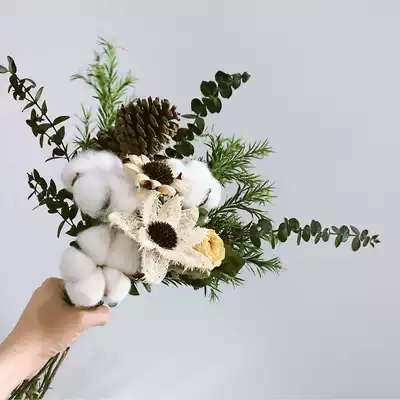 Dry flower pine cone cotton eucalyptus leaf dry flower Nordic wind ins hipster home decoration ornaments Wall bouquet