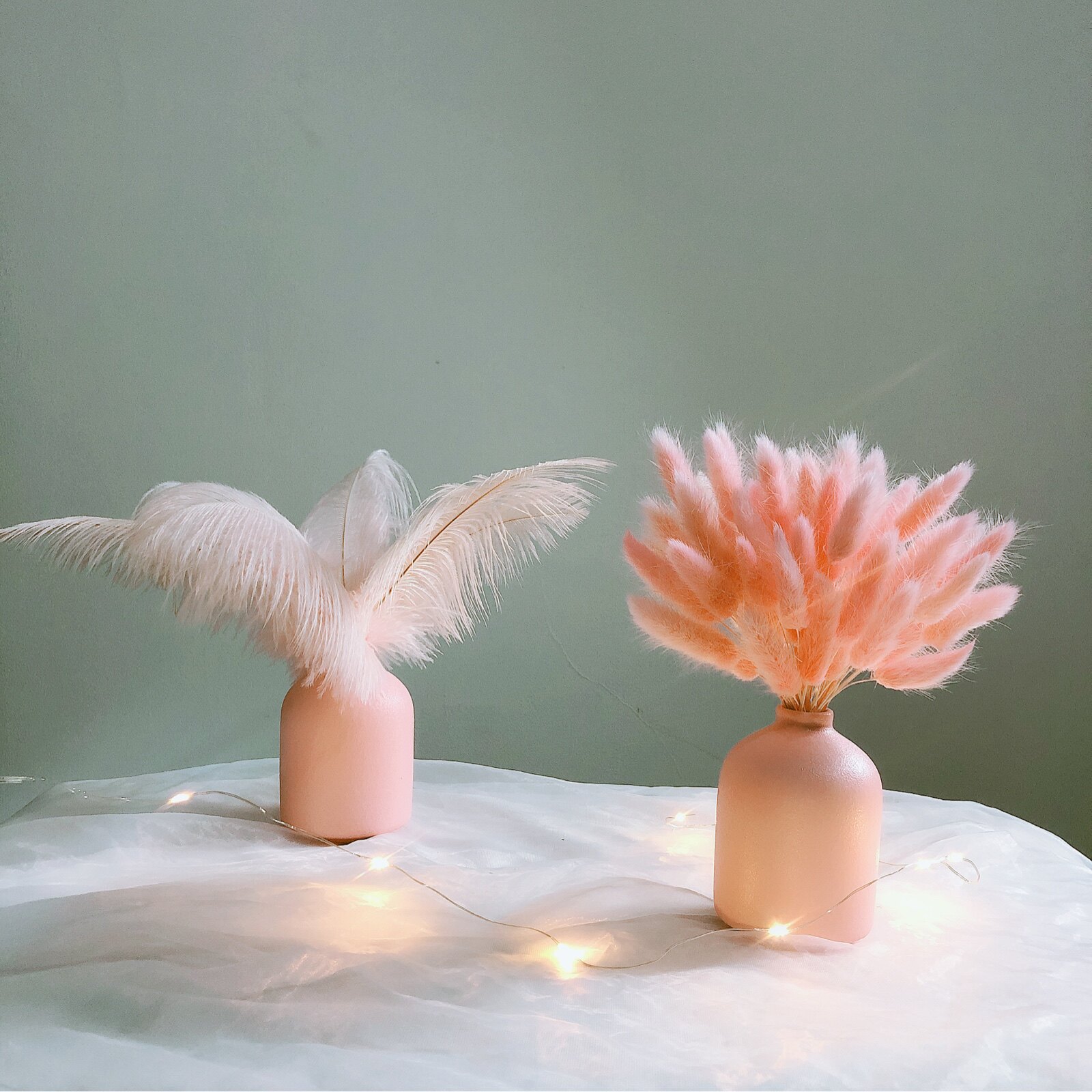 ins ostrich feather rabbit tail grass dried flower bouquet evergreen flower pendulum piece home decoration mini ceramic vase nemesis red