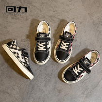 Huili childrens shoes canvas shoes 2021 spring Korean trend mens and womens shoes light Velcro Plaid Plaid childrens casual shoes