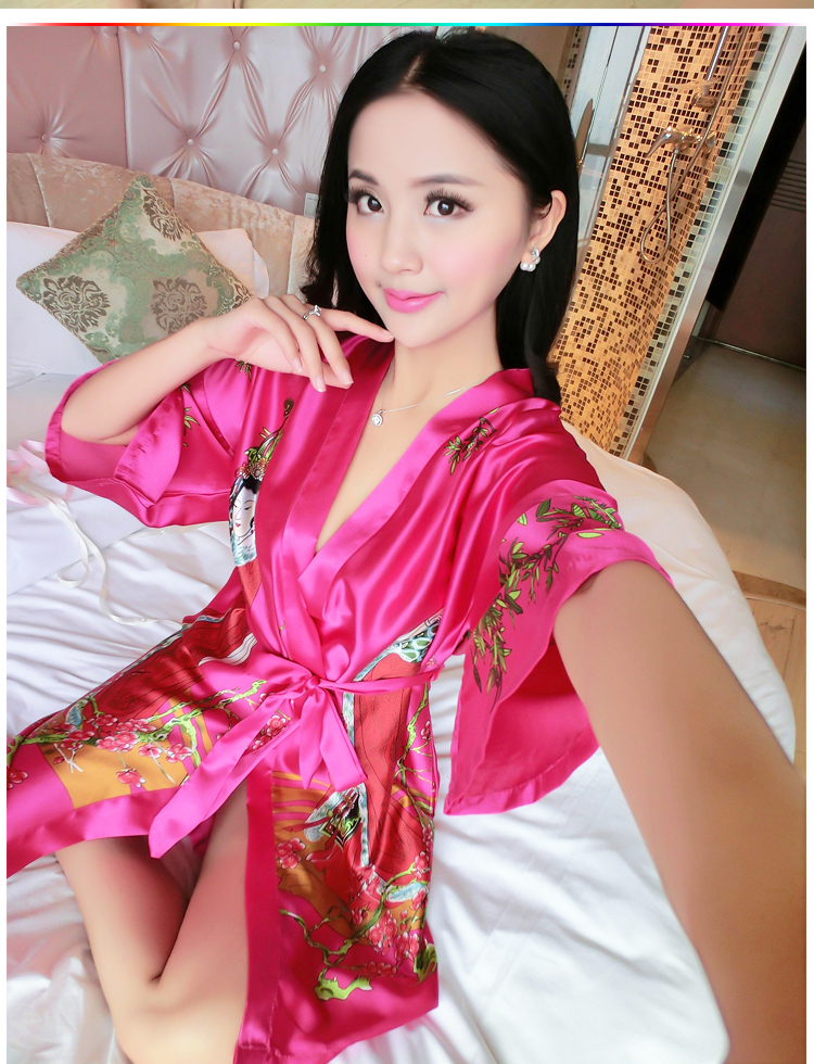 Mùa hè ngắn tay đồ ngủ lụa của phụ nữ sexy áo ngủ một mảnh nightdress cổ điển kimono ren áo choàng tắm đẹp dịch vụ nhà