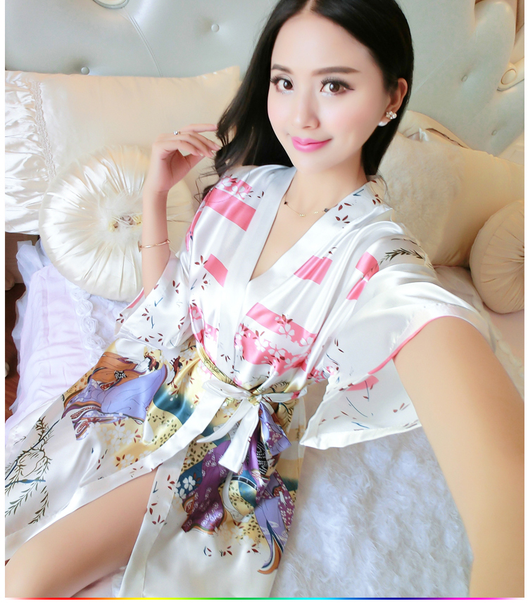 Mùa hè ngắn tay đồ ngủ lụa của phụ nữ sexy áo ngủ một mảnh nightdress cổ điển kimono ren áo choàng tắm đẹp dịch vụ nhà