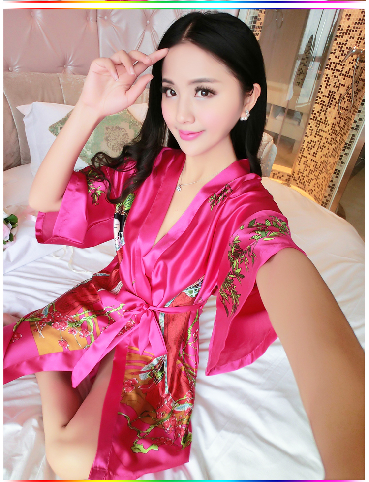 Mùa hè ngắn tay đồ ngủ lụa của phụ nữ sexy áo ngủ một mảnh nightdress cổ điển kimono ren áo choàng tắm đẹp dịch vụ nhà