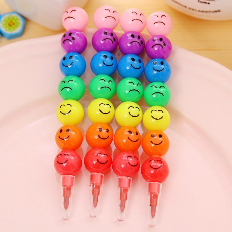 Creative Elementary School Students Prize Cute Smiley Face Wax Pen Children Gift Learning Stationery Supplies Kindergarten Gift Wholesale