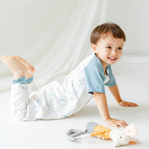 Nest Designs baby sleeping bag spring and summer new four-layer gauze short-sleeved stitching split-leg baby anti-kick quilt