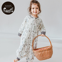 Nest Designs spring and autumn baby sleeping bag four-layer gauze baby long-sleeved side-split childrens anti-kick quilt