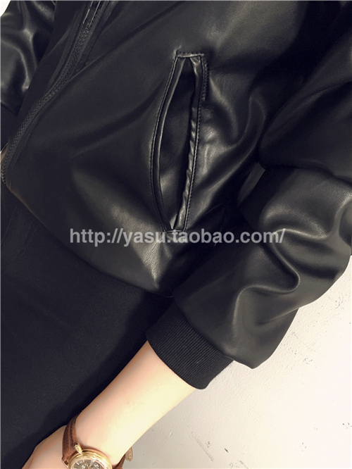 Mùa thu 2018 mới của Hàn Quốc thời trang hoang dã dây kéo đứng cổ áo khoác xe máy cardigan dài tay áo khoác da nữ thủy triều áo da nữ dáng dài đẹp