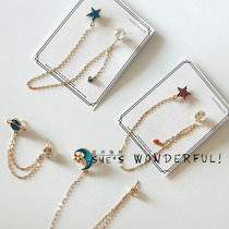 Korean small collar needle universe series star Moon zircon tassel chain brooch womens shirt jacket decorative buckle
