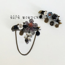 Original handmade brooch retro flower chain tassel personality badge mens and womens coat sweater high-grade PIN corsage