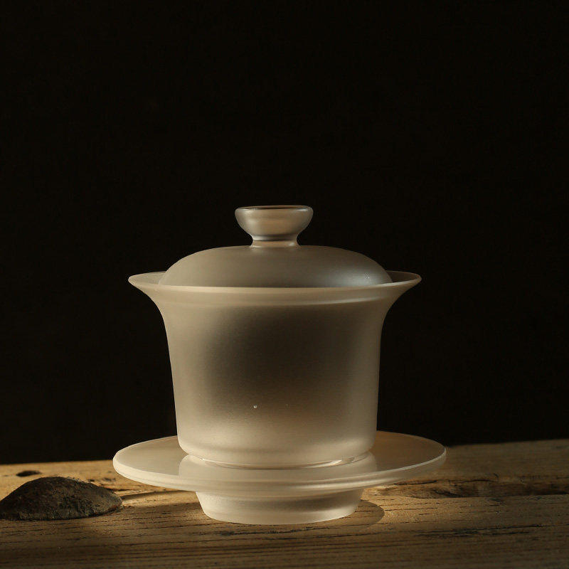 Fog White Straight Square Cover Bowl Three Talents Bowl Glazed Tea Bowl Transparent Fair Cup Tea Cup Tea Bowl Kongfu Tea Furniture