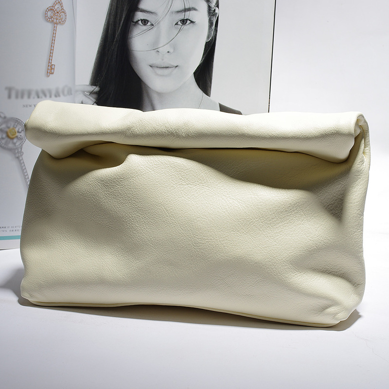 New Genuine Leather Clutch Bag, Niche Bag, Unique and Casual, Rolled Edge Top Layer Cowhide Lunch Bag, Women's Soft Envelope Bag