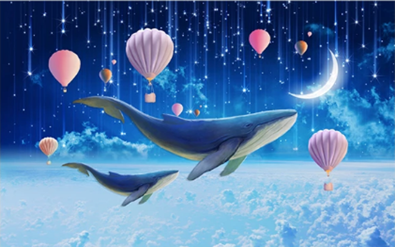 壁紙壁纸墙纸壁贴墙贴居家翻新3d立體夢幻星空鯨魚壁畫兒童房女孩臥室床頭背景墻布壁紙墻紙卡通 露天市集 全台最大的網路購物市集