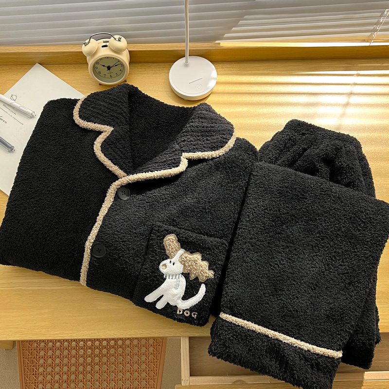 Winter Pajamas for Men, Autumn and Winter Coral Velvet Simple Casual Fleece-Lined Thickeneded Suits for Teenagers, Warm Home Clothes