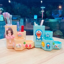 Cute desktop large capacity net red primary school student children pen holder Creative fashion cartoon cosmetics storage tube Simple