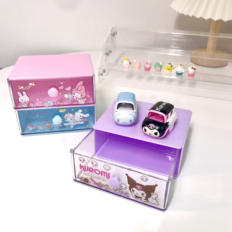 Cute Desktop Mini Melody Big-Eared Dog Kulome Overlay Drawer Storage Box Plastic Jewelry Organizing Box