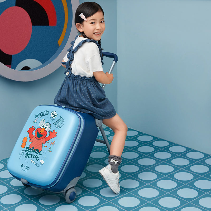 90 points children's luggage female can ride trolley case 20 inch riding box cartoon Sesame Street suitcase walking baby box