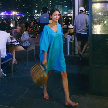 Daisydaisy Korea Good color V collar Solid color dress Female summer 2018 Temperament Dress
