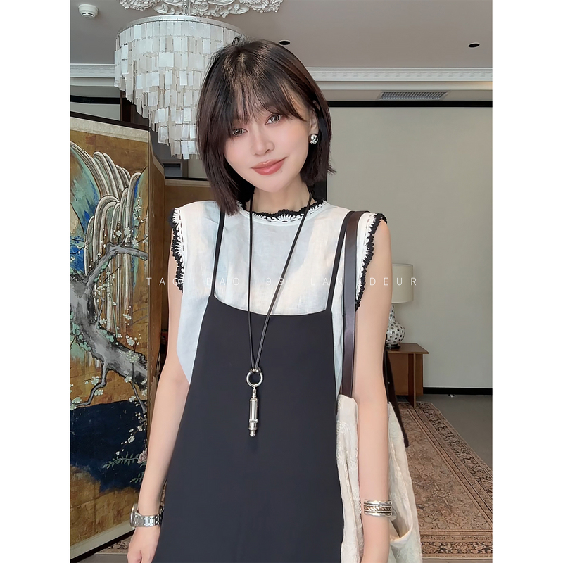 Achen【Shimmering Light】Vest 100% Linen Design Fashionable Patchwork Summer Sleeveless Korean Style Achen【Shimmering Light】Vest 100% Linen Design Fashionable Patchwork Summer Sleeveless Korean Style