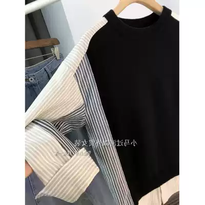 Boast of Heaven highly recommended loose silhouette, meat, thin, full wool fake two-piece stitching shirt, shirt sweater, female