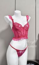 All night : Lace embroidered French ultra thin sexy underwear Rose steel ring underwear suit