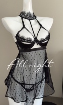 (Toute la nuit) Hepburn français élégant à pois froncé chemise de nuit style rétro légèrement transparent lingerie sexy pour les femmes