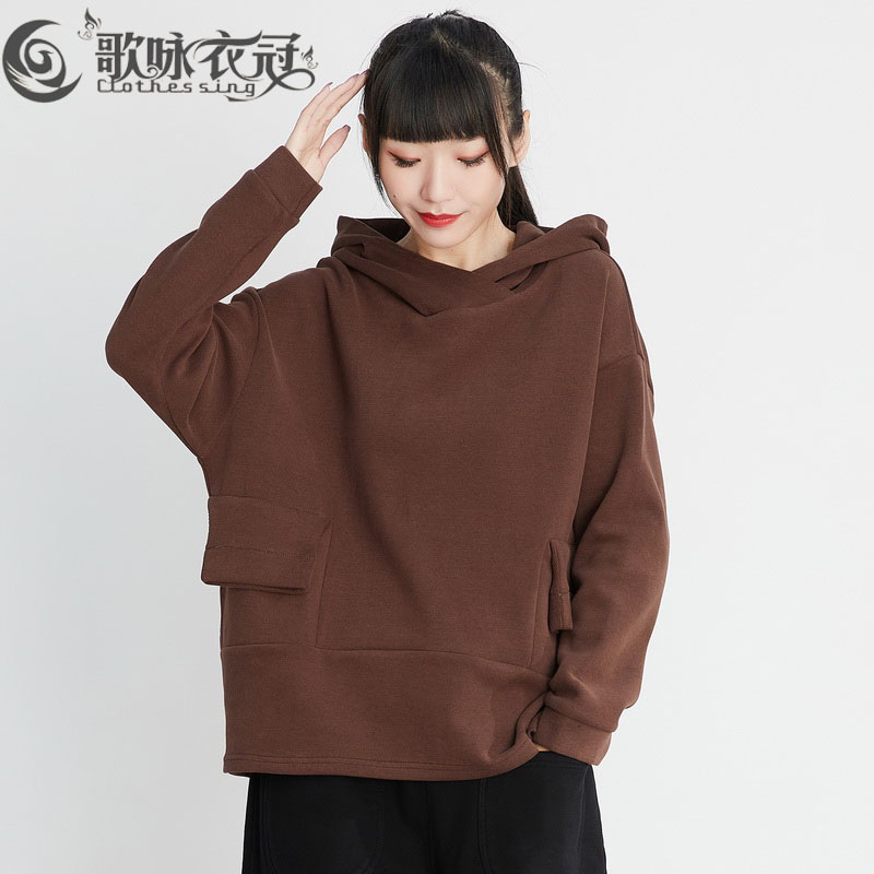 Heavy sweater girl relaxed leisure 2022 autumn and winter new Han edition of simple large - code sweater hood tops woman