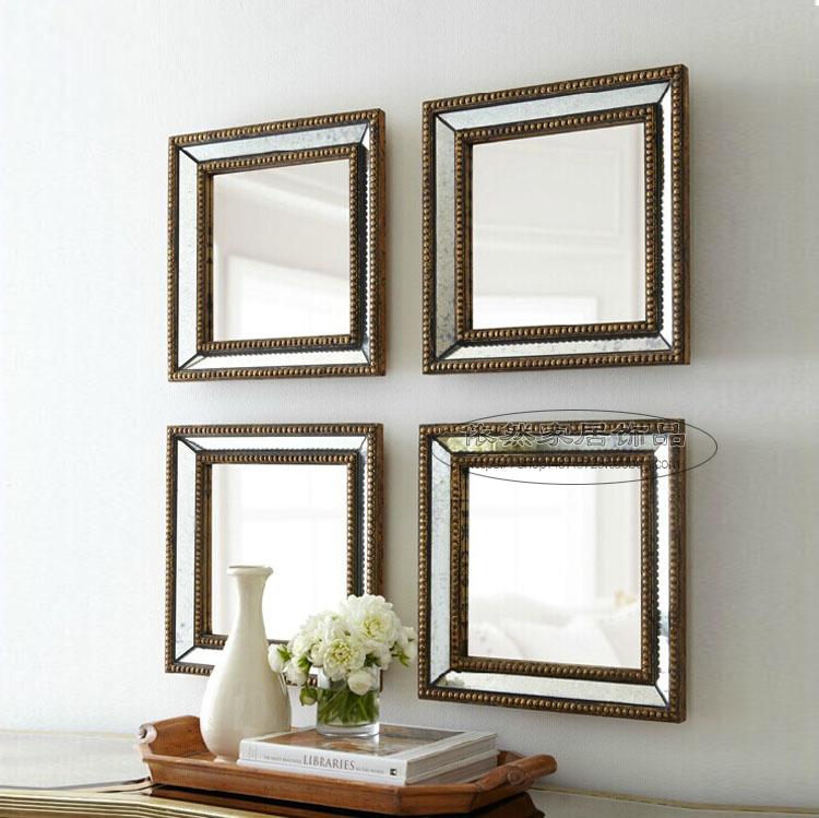 European-style antique and old square decorative mirror porch wall-mounted mirror dressing makeup mirror bathroom mirror combination four-piece set