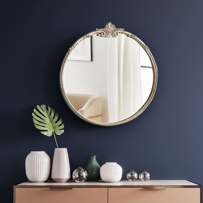 Eurostyle Bathroom Makeup Room Makeup Mirror Genguan Creative Background Wall Carved mirror Living room Corridor gold Decorative Mirror