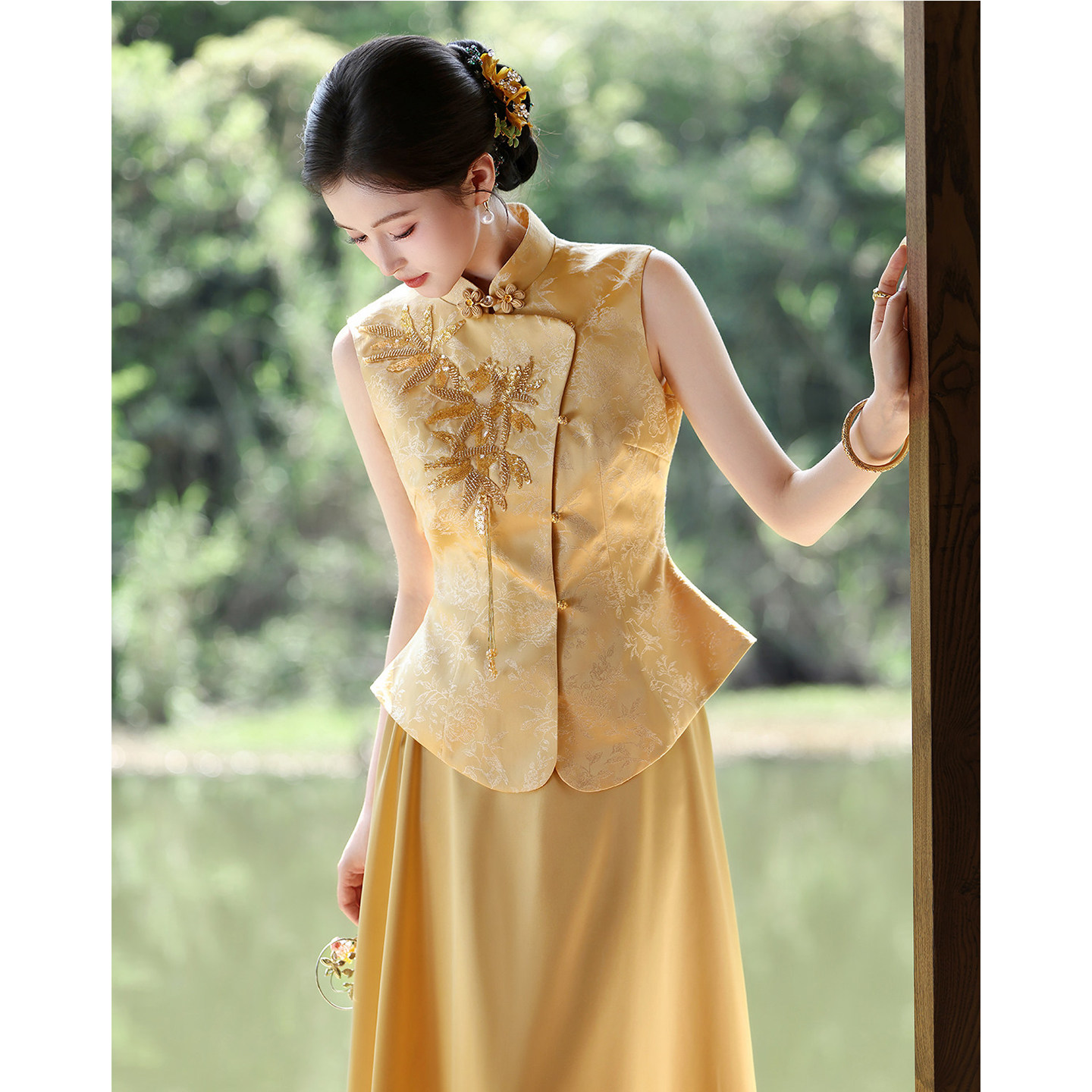 Свадебное платье Cheongsam для невесты, новинка 2026 года, золотое платье для помолвки в китайском стиле, женское свадебное платье высокого класса, легкое, роскошное и красивое