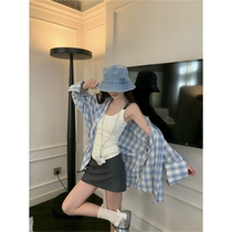 Limited time special offer small fresh plaid Polo collar sun protection shirt jacket women summer loose lazy mid-length top