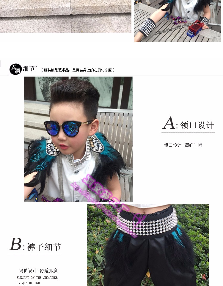 Trang phục trẻ em ban đầu cho bé trai thời trang đính lông đính sequin mô hình trình diễn catwalk chủ trống - Trang phục quần áo cho bé gái