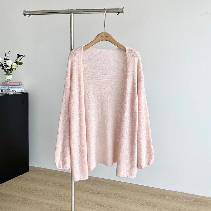 Spring and Summer New Korean Style Loose Thin Long-Sleeved Knitted Cardigan for Women, Mohair Sun Protection Clothing, Lazy Style, Casual and Versatile