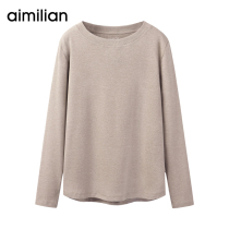 Amy love round neck long sleeve T-shirt women autumn and winter solid color loose inner top black autumn clothes knitted base shirt