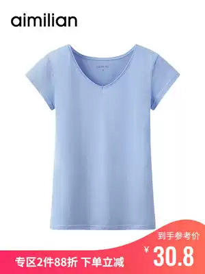 Amy love cotton V-neck T-shirt female summer slim short sleeve solid color T-shirt White half sleeve base shirt tight top