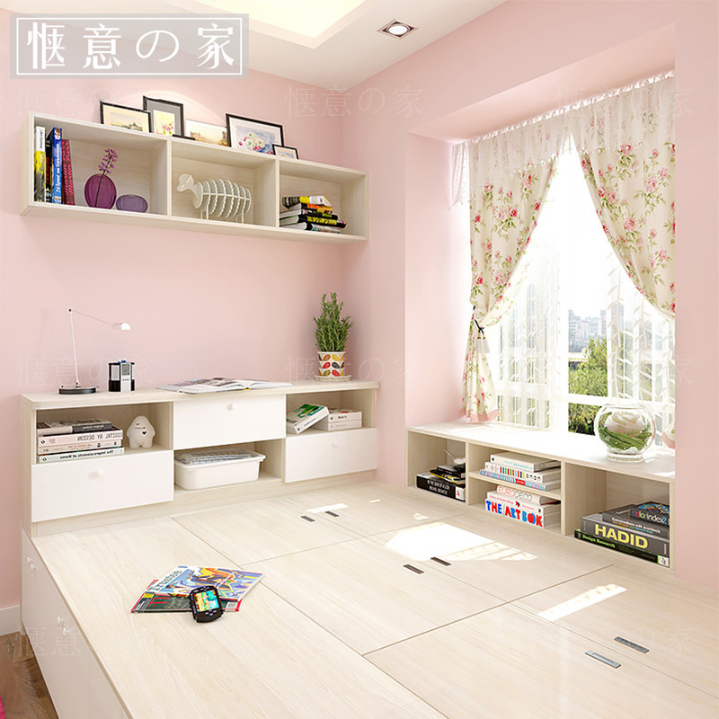 Tatami integral combined bed head cabinet integrated modern minimalist storage cabinet Children's room desk combined full house customization