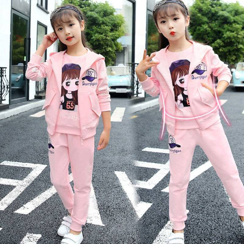 Spring and autumn 5 pure cotton 9 Sportswear suit 11 little girl 6 spring 8 children's suit 12 years old 4 girls three-piece set 