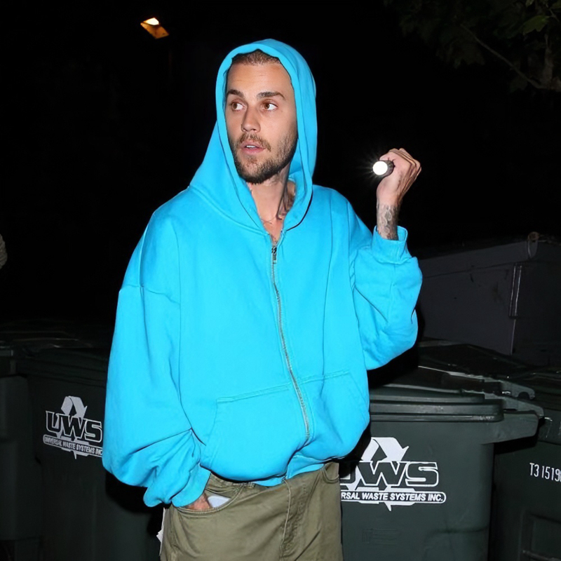 Justin Bieber's Same Style American High Street Heavyweight Skylrk Embroidered Zip-Up Hoodie Sweatshirt