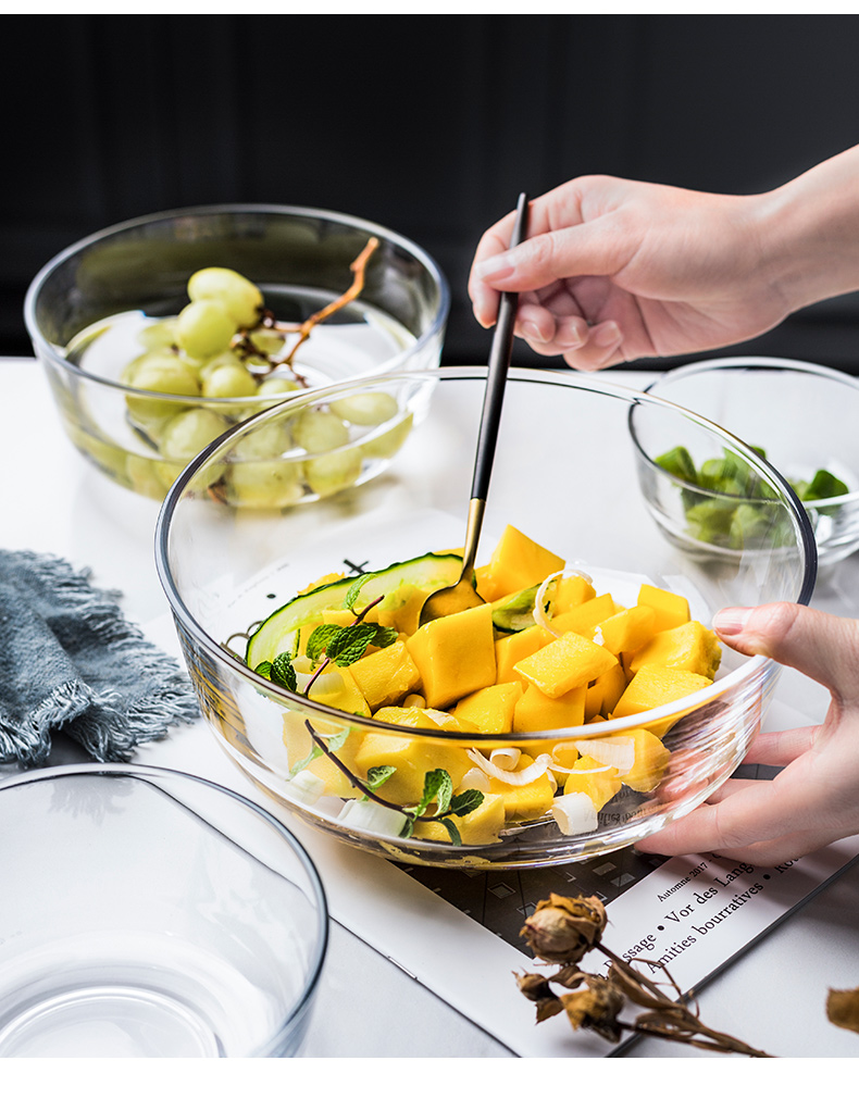 Household porcelain color beauty creative fruit salad bowl heat - resistant glass transparent bowl dessert bowl of small bowl large mixing bowl
